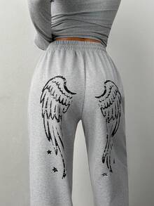 SHEIN 女士休闲纯色抽绳腰裤 - 淺灰色 - 查看 2