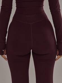 SHEIN X YERIMUA Musera Sport Cross Front Leggings Co-Ord Bottom Only Padel Winter Activewear Sport Gym Workout Alloy - Burgundy - View 2
