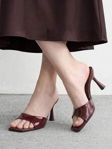 CUCCOO BIZCHIC 方头细高跟酒红色舒适简约一体式夏季时尚露趾女式高跟凉鞋拖鞋日常通勤百搭时尚性感女式凉鞋 - 酒紅色 - 查看 5