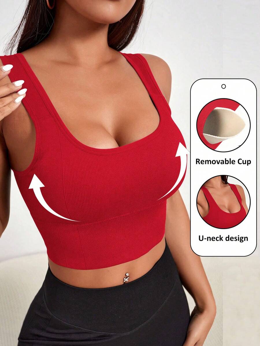 Slayform Slayform Solid Color Ribbed Knitted Seamless Sports Bra For Chinese New Year - Red - View 1