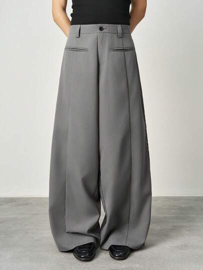 STYNVO Pantalones casuales de oficina de pierna ancha y holgados de unicolor para hombre
