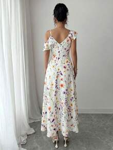 Elenzga Women's Asymmetric Ruffle Hem Floral Print Vacation Dress - Multicolor - View 2