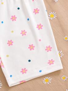 SHEIN 2pcs Set Piyama Rajut Lengan Pendek Motif Kartun Hewan & Bunga Kecil untuk Anak Perempuan - Putih - View 6