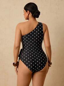 Travachic Retro Polka Dot Tie-Up Plus Size One-Piece Swimsuit Bathing Suits For Women One Piece Swimsuit Women - Multicolor - View 2