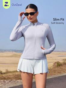 OutZeal Chaqueta deportiva para mujer de uso diario y casual, con cuello alto, cremallera y estiramiento en 4 direcciones - Púrpura malva - Ver 10