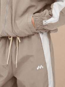 MUSERA Drawstring Waist Nylon Contrast Panel Wide Leg Tracksuit Bottoms Only Airport Casual Summer Holiday - Grey - View 5