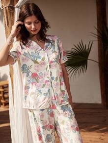 Lullawish Bộ đồ ngủ cardigan in hoa dành cho nữ, thích hợp cho kỳ nghỉ. - Nhiều màu - Xem 5