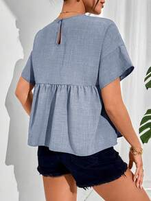 SHEIN Essnce 女士纯色简约纹理度假衬衫 - 霧霾藍 - 查看 2