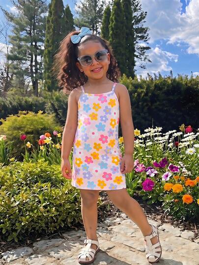 SHEIN Young Girl Floral Print Casual Everyday Vacation Camisole Dress