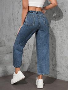 SHEIN ICON Plus Size Women Casual Loose Straight Leg Light Blue Non-Stretch Jeans - Light Wash - View 2
