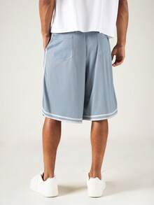SUMWON Pull-On Baller Shorts With Curved Hem And Contrast Stripe Detailing For Casual Summer Wear - Blue and White - View 3