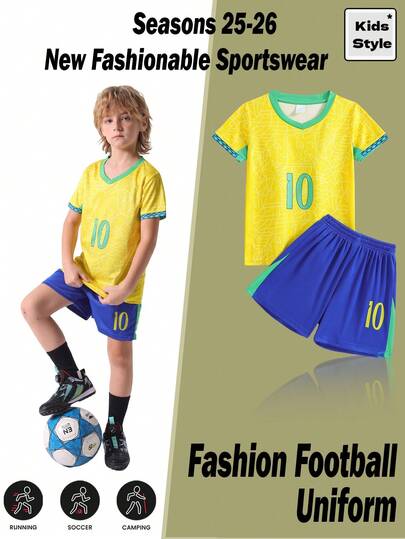 25-26 New Sports Jersey, Tween Boy Professional Soccer Jersey Short Sleeve & Shorts, Children's Soccer Uniform Set, Sports Suit, Casual Sportswear, Back To School Sports Jersey Jerseys For Boys Soccer Kit For Kids Kids Sportswear Football Uniform Football Kit For Boys Boys Soccer Clothes Kids Sport Clothes Soccer Jersey For Kids Kids Clothes