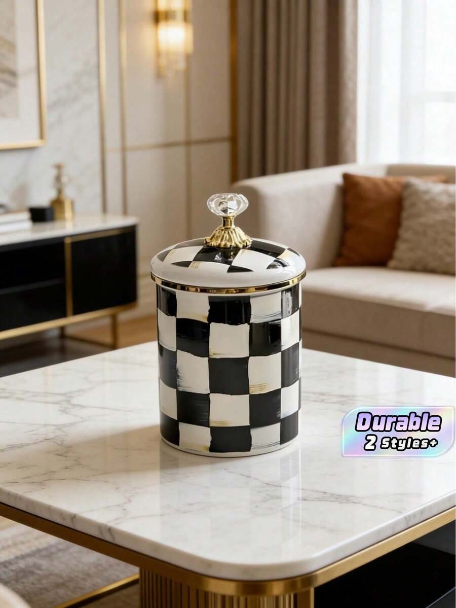Middle Eastern Retro Style + Black And White Checkerboard Pattern / Gold Accents + Rounded Body + Solid Wood Heat-Resistant Handle + Heat Retention And Aroma Locking + Black And White Checkerboard Coffee Maker Set + Suitable For Parties And Entertaining Guests / Family Afternoon Tea / Everyday Storage Scenarios - Multicolor - View 1