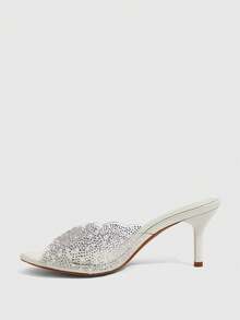 CUCCOO SZL Sandálias Casuais Confortáveis Pontiagudas de Mulher, Decoradas com Cristal e Diamante no Salto Cone, em Pérola Dourada, Material Transparente de TPU, Adequadas para Festas, Casamentos, Primavera, Verão e Outono - Branco Pérola - Visão 4