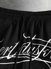 STYNVO Men's Letter Print Round Neck Short Sleeve T-Shirt And Shorts Casual Set - Black - View 5