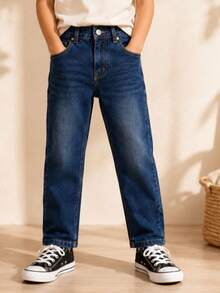Boys High Rise Jeans With Tight Narrow Straight Cut - Medium Wash - View 2