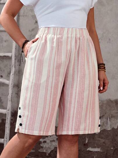 EMERY ROSE Shorts décontracté mi-longs pour femmes grandes tailles, style de rue, doux et confortables avec poches, convient pour le port décontracté, les festivals de musique, le printemps et l'été