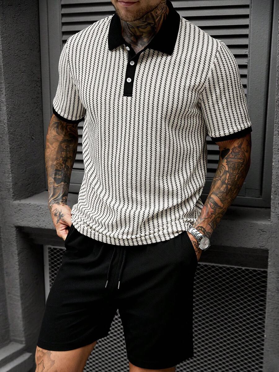 Manfinity CasualCool Bộ đồ polo nam tay ngắn, chất liệu vải có họa tiết, thích hợp cho các buổi đi chơi, tụ họp và kỳ nghỉ. - Màu be - Xem 1