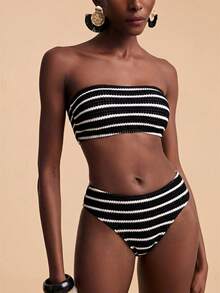 Travachic Women Floral Print Bandeau Bikini Set,Summer Outfits For Women,Swimsuits For Woman,Bathing Suits For Women - Black - View 5