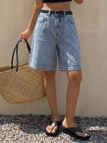 DAZY Women's Comfortable Casual Loose Fit Denim Bermuda Shorts, Summer - Blue - View 4