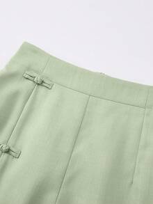 EMERY ROSE Women's Casual Commute Daily Outing Elastic Waist Round Slit Design Chinese Knot Button Decor Shorts - Mint Green - View 4