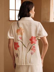 Anewsta Women's Elegant Vacation & Date Textured Digital Printing 3/4 Sleeve Blouse, Suitable For Spring, Summer, Autumn - Apricot - View 7