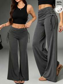 Women's Wide-Leg Pants, High-Waisted Y2K Style Streetwear Pants, Workout Leggings, Jogger Pants, Yoga And Gym Pants, Flared Pants - 深灰色 - 查看 9