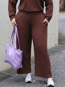 CHERRY TINTT SELECTION Plus Size Casual Solid Color Sweatshirt And Sweatpants Set Elegant - Brown - View 6