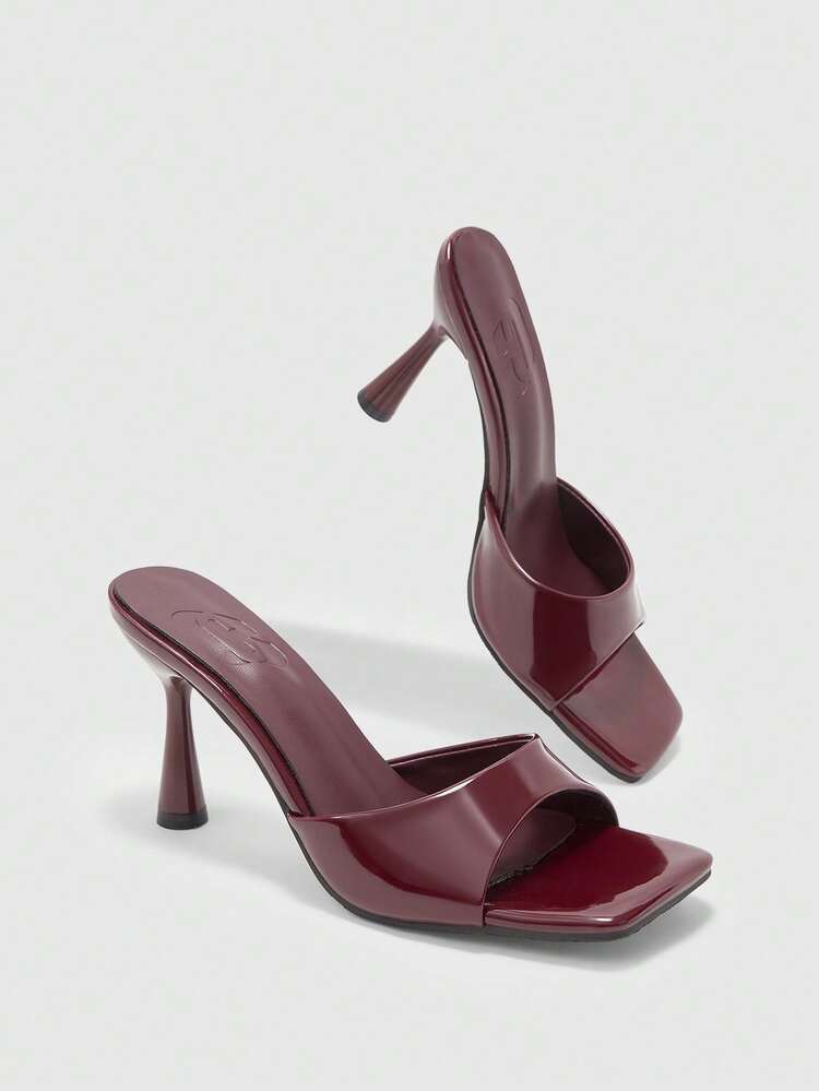 CUCCOO BIZCHIC Square Toe Stiletto Burgundy Comfortable And Simple One Piece Summer Fashion Open-Toed Women's High-Heeled Sandals Slippers Daily Commute Versatile Fashion Sexy Women's Sandals Summer Shoes