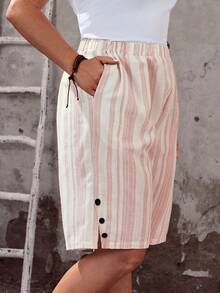 EMERY ROSE Plus Size Women's Knee-Length Casual Shorts, Street Style, Soft & Comfortable With Pockets, Suitable For Casual Wear, Music Festivals, Spring & Summer - Pink - View 4