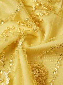 Gownix Débardeur sexy à détails de sequins floraux pour femmes - Jaune citron - Voir 5