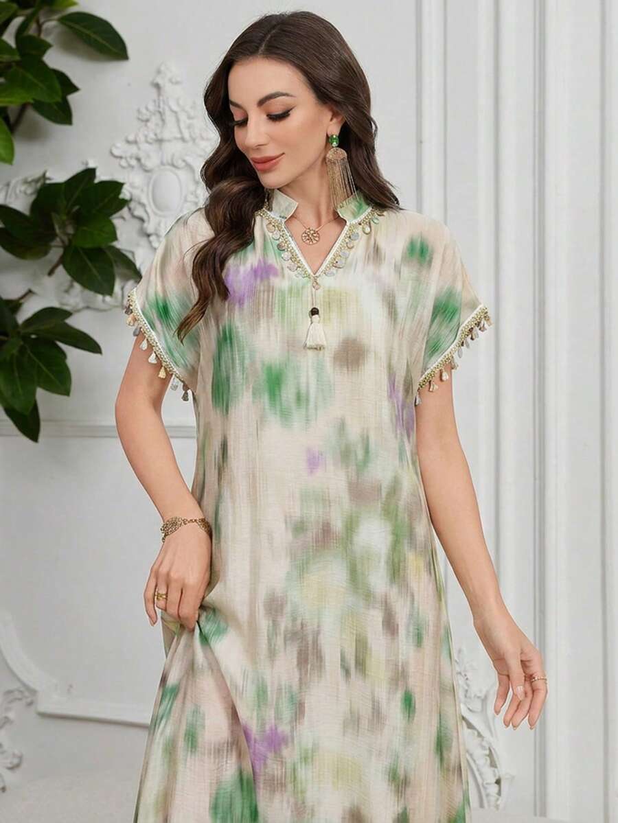 Al Najma Đầm dài truyền thống Thổ Nhĩ Kỳ & Ả Rập dáng rộng, in họa tiết, thoải mái dành cho phụ nữ. - Nhiều màu - Xem 1