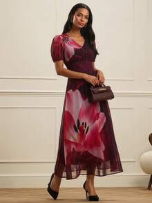 Lilora 女士优雅新款中长碎花连衣裙，高端时尚百搭，适合通勤、休闲外出、聚会、约会、派对、休闲、郊游、假日、度假、夏季、假日旅行等场合。 - 彩色 - 查看 6