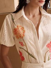 Anewsta Women's Elegant Vacation & Date Textured Digital Printing 3/4 Sleeve Blouse, Suitable For Spring, Summer, Autumn - Apricot - View 2