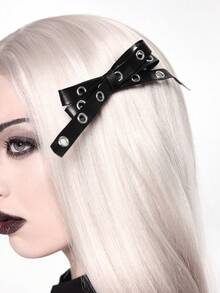 ROMWE Grunge Punk 2 chiếc kẹp tóc kiểu Y2K cổ điển, thanh lịch, punk gothic, bằng da đen, có hai lỗ thông hơi và nơ trang trí, thích hợp làm quà tặng hàng ngày cho chị em gái, bạn bè hoặc quà tặng ngày lễ, Halloween. - Màu đen - 13 - Xem 11