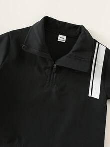 SHEIN 男婴夏季休闲韩版黑色衬衫上衣和黑色抽绳短裤两件套，运动套装 - 彩色 - 查看 7