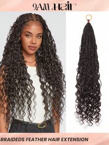 Boho Braids Tóc giả kiểu Boho bện lông vũ, móc sợi, tóc thật uốn lượn sóng nước, đã được tách sẵn, không thắt nút, làm thủ công, kiểu tóc tết Boho, tóc móc sẵn, dài 14-20 inch, màu đen tự nhiên. - Natural Black - Xem 1