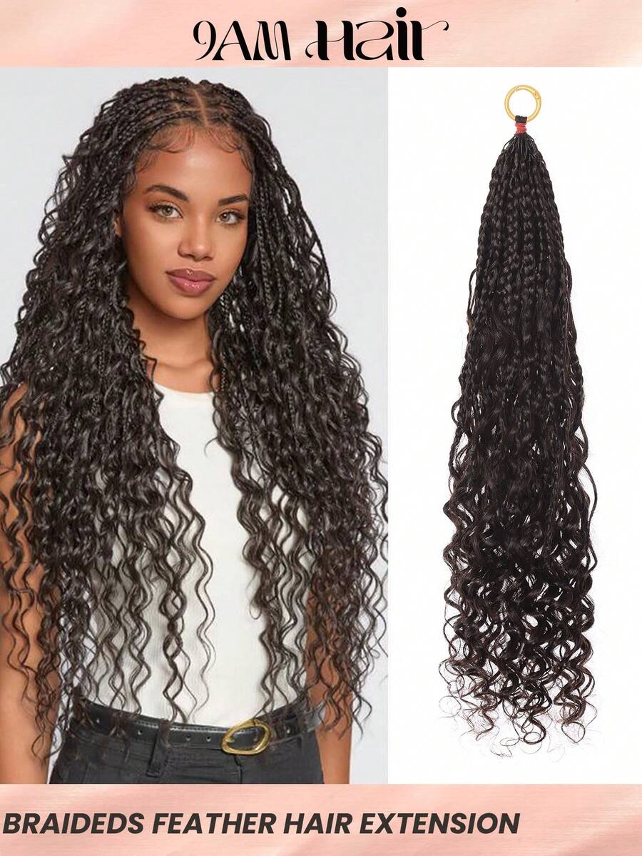 Boho Braids Tóc giả kiểu Boho bện lông vũ, móc sợi, tóc thật uốn lượn sóng nước, đã được tách sẵn, không thắt nút, làm thủ công, kiểu tóc tết Boho, tóc móc sẵn, dài 14-20 inch, màu đen tự nhiên. - Natural Black - Xem 1