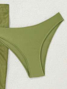 Swim Vcay Conjunto de Maiô Feminino Três Peças Estilo Europeu e Americano Sexy com Costas Abertas para Primavera e Verão, Roupa de Praia Feminina Cor Sólida com Decote Halter e Amarração nas Costas, Saia de Tela da Moda, Design Moderno e Sexy, Adequado para Praia, Lua de Mel e Férias, Conjunto de Maiô Bikini - Verde - Visão 7