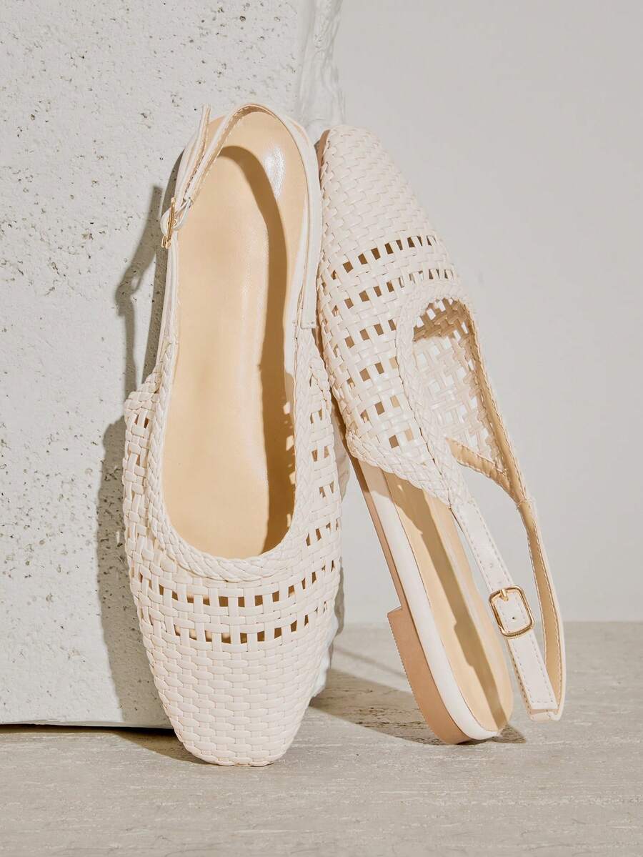 SHUZIA Ladies Elegant Crochet Woven PU Slingback Mules - Beige - View 1