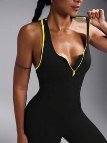 Women Plus Size Sports Bodysuits - Black - View 4