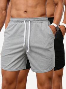 Manfinity Homme 2 piezas Pantalones cortos deportivos de verano casuales para hombres con cintura con cordón y bolsillos en diagonal - Multicolor - Ver 6