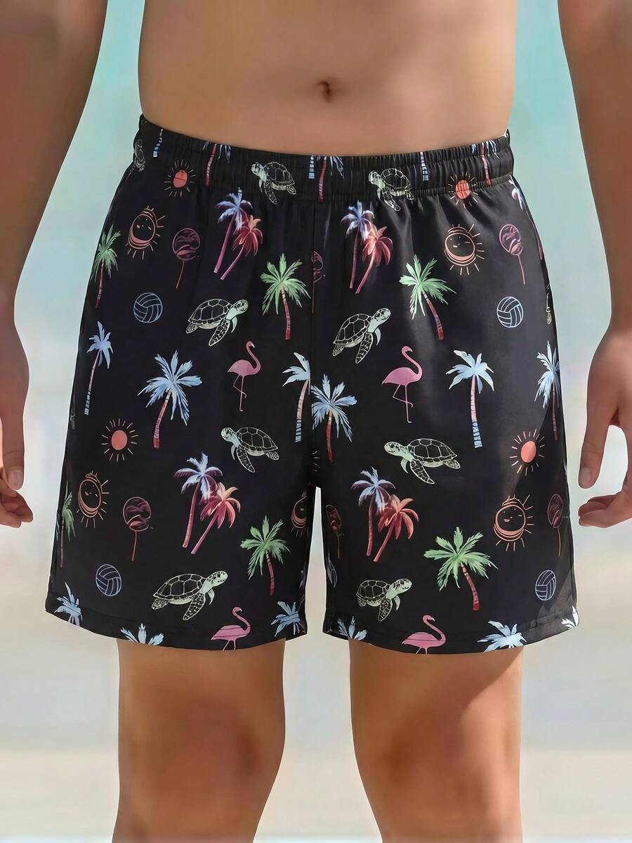 Teenage Boys' Dark Style Graphic Print Comfortable Sports Shorts - Black - View 1