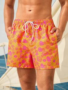 Manfinity VDAYZ Quần short nam in họa tiết toàn thân, túi xéo, eo dây rút, kiểu dáng casual đi biển. - Nhiều màu - Xem 4