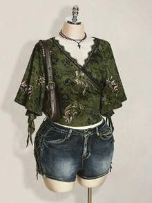 SHEIN ICON Patterned Print Plus Size T-Shirt, Suitable For Music Festival Outfit - Multicolor - View 5