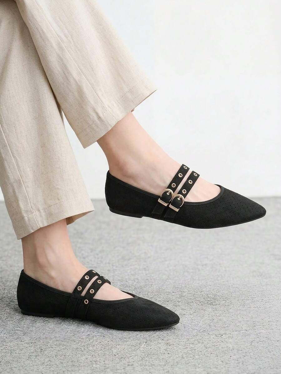 CUCCOO BIZCHIC 女士搭扣百搭鞋,简约大方,平底设计,适合日常出行、通勤和休闲穿着,圆头鞋 - 黑色 - 查看 1