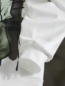 SHEIN Coolqubz 2件組 白色運動衫與鼠尾草綠長褲套裝，適合青少年男孩，圖案印花，春季/秋季，學校、六年級派對 - 軍綠色 - 查看 3