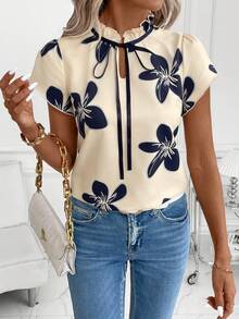 SHEIN Clasi Blusa con estampado floral y lazo versátil para mujer - Multicolor - Ver 6