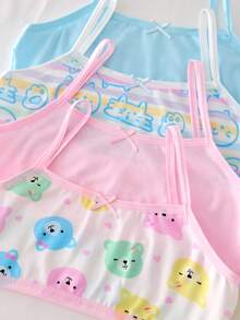 4件裝女童幼童時尚休閒夏季圓領無袖吊帶背心內搭上衣。淺藍色、粉紅色和白色，配有甜美多色卡通甜甜圈和冰淇淋印花以及條紋圖案。採用輕盈柔軟面料製成，適合舒適日常穿著。高品質女嬰童裝與兒童服飾必備品。 - 彩色 - 查看 4
