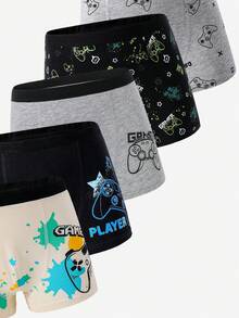 [5 Sets Random]Toddler Boys Cotton Boxer Briefs, Soft All-Season Game Print Underwear, Black Navy Heather Gray - Multicolor - View 6
